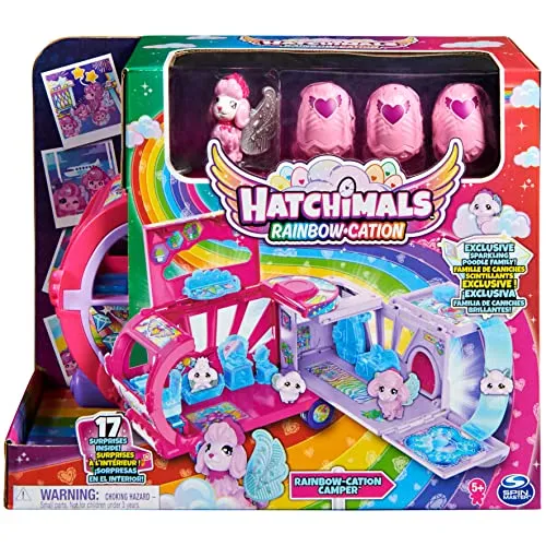 Hatchimals Rainbowcation Camper, Wohnmobil-Spielset mit 6 CollEGGtibles-Figuren und Zubehör, Spielzeug für Mädchen ab 5 Jahren