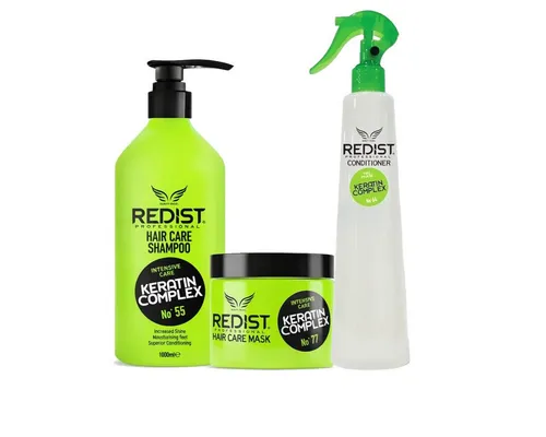 Redist Haarpflege-Set Keratin Pflege-Set - Shampoo, Haarkur & Conditioner - 3-teiliges Haarpflege-Set für intensive Feuchtigkeit und Reparatur. Ideal für strapaziertes Haar. Enthält ein Shampoo und eine Haarkur, die das Haar geschmeidig machen und Glanz verleihen.