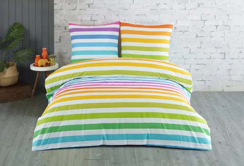 Buymax Bettwäsche Regenbogen 200x220 cm, 100% Baumwolle - Bettwäsche-Set mit buntem Regenbogen-Muster, 2-teilig mit verdecktem Reißverschluss, ideal für ein farbenfrohes Schlafzimmer und pflegeleicht bei 40°C.