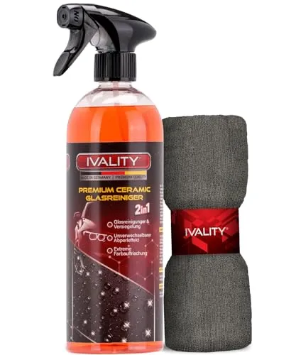 IVALITY® 2in1 Glasreiniger Auto mit Scheibenversiegelung 750ml – Auto Scheibenreiniger mit Lotus-Effekt, Nano-Beschichtung, wasser- & schmutzabweisendes Autoscheiben Reiniger Spray