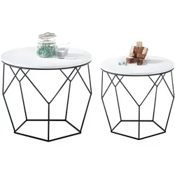 Robas Lund Couchtisch 2er Set, Weiß mit schwarzem Gestell von Roller