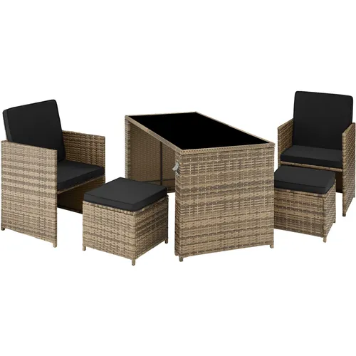 tectake® Rattan Sitzgruppe für 2 bis 4 Personen - UV-beständige Gartenmöbel aus strapazierfähigem Polyrattan, inklusive Flaschenöffner und zusammenschiebbar für platzsparende Aufbewahrung.