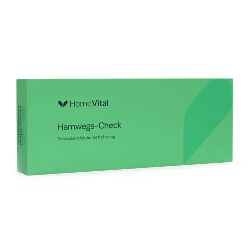 HomeVital Harnwegsinfekt Urintest – Schnelltest bei Blasenentzündung | für Zuhause, Nachweis von Leukozyten mit Ergebnis in 3 Minuten, Nitrit, Protein & Blut, bei Brennen & Harndrang
