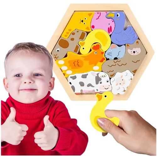 Buntes Holzpuzzle mit Rahmen - Bauernhofmuster