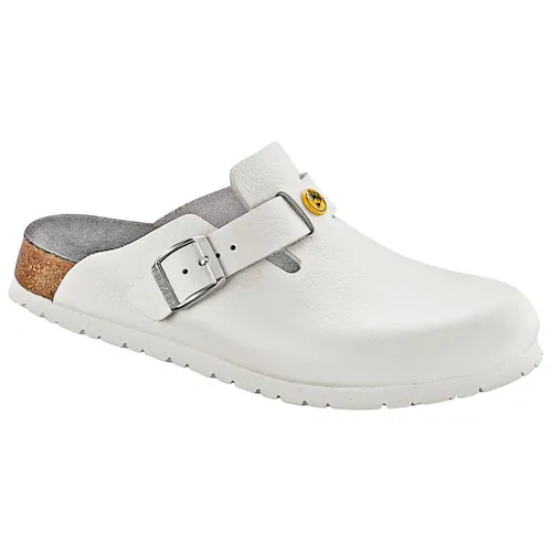 Birkenstock Boston ESD Pantolette – Weiß, Größe 44 - Arbeits- & Schutzkleidung: ESD-zertifizierte Clogs aus hochwertigem Leder, bieten maximalen Tragekomfort und Schutz in sensiblen Bereichen. Ideal für medizinische und technische Berufe.