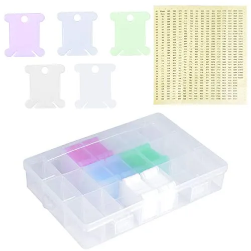 volumoon Aufbewahrungsbox für Stickgarn, 150 Stück Kreuzstich Stickerei ThreadKarten, Stickgarn-Organisator-Set, 24 Fächer, 182 Stück Leere Aufkleber, Nähen, Aufbewahrung, Basteln, Heimwerken