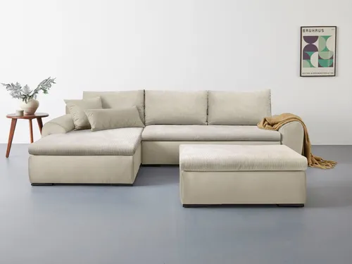 Home affaire Ecksofa Win L-Form mit Bettfunktion, beige