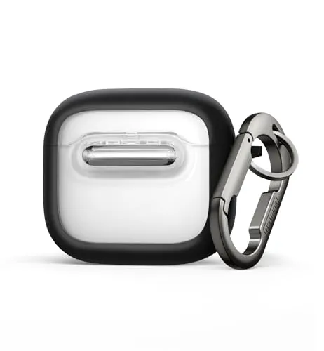 SURITCH Hülle Kompatibel mit AirPods 4,Stoßfestes Magnetriegelung Kopfhörerschutzhülle mit Reinigungsset & Karabiner Schlüsselbund（Schwarz）