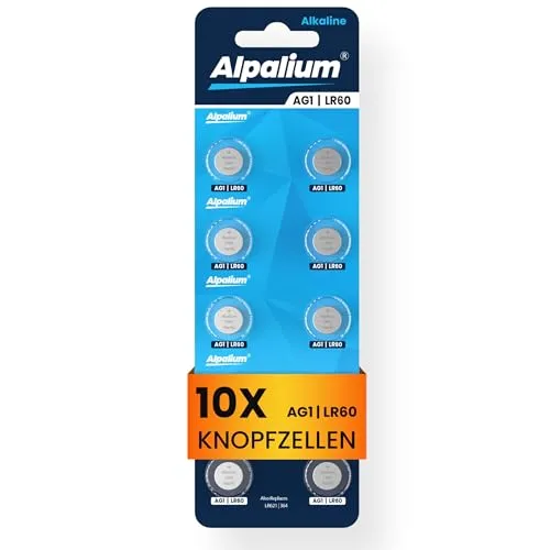 Alpalium AG1 LR60 Alkaline Knopfzelle Batterien 10er Pack - 1.5V Ohne Quecksilber, Premium Qualität & Lange Lagerfähigkeit
