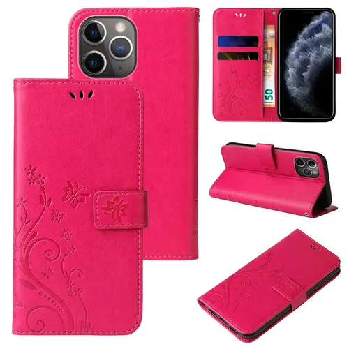 Handyhülle für Apple iPhone 11 Pro Max Case Tasche Blume Schmetterling Pink