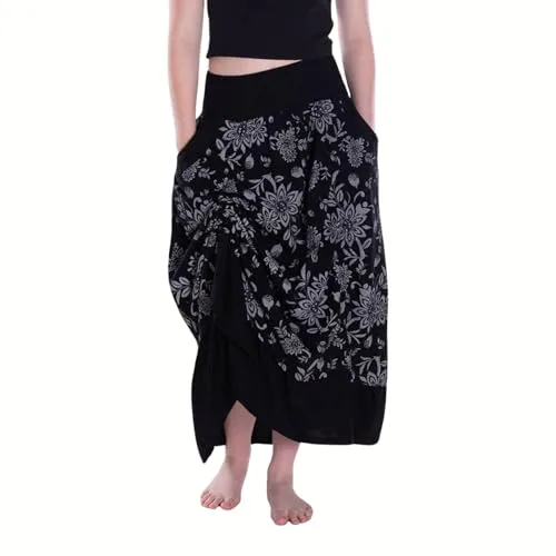 Vishes Damen längenverstellbarer Maxi-Rock in Schwarz I Größe 2XL (42-44) I Handgefertigt aus 100% Baumwolle I Ideal für Jede Gelegenheit I Nachhaltige Alternative Bekleidung