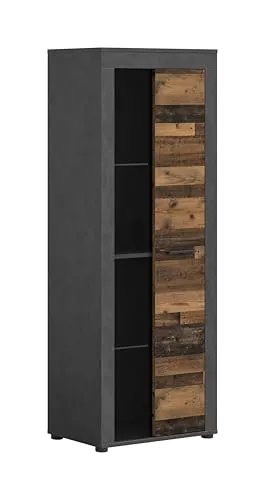 xonox.home Wohnen Jam X8BB4T10 Vitrine - Glasvitrine in Old Wood/Matera Nachbildung, ideal für stilvolle Dekoration mit 1 Tür und 2 Glasböden, langlebig durch Melaminbeschichtung und FSC-zertifiziertes Holz.