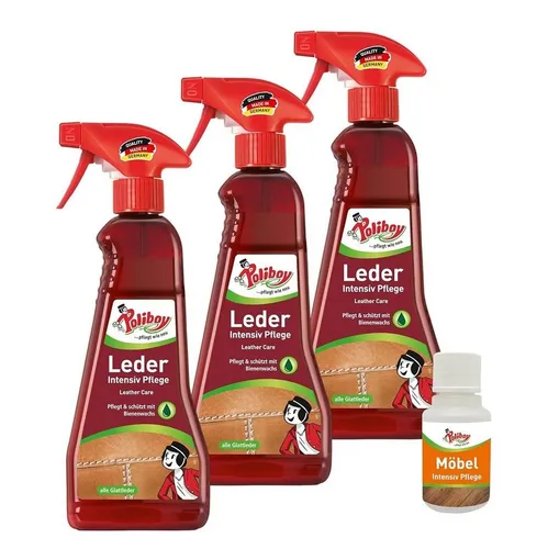 POLIBOY Leder Intensiv Pflege - Farblose Lederpflegecreme für Glattleder - 3x 375ml - Spezialputzmittel für glattes und genarbtes Leder, nährt und schützt vor Alltagseinflüssen. Mit Bienenwachs für Seidenglanz und Geschmeidigkeit. Made in Germany von einer Traditionsmarke.