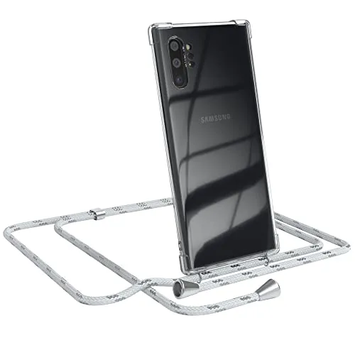 EAZY CASE Handykette kompatibel mit Samsung Galaxy Note 10 Plus Handyhülle mit Umhängeband, Handykordel mit Schutzhülle, Silikonhülle, Hülle mit Band, Stylische Kette mit Hülle, Weiß/Silber