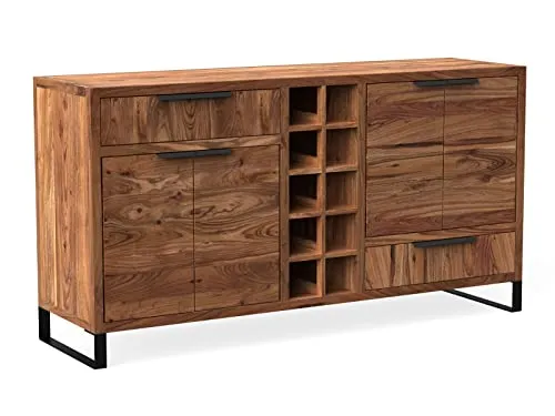 massivum Sideboard Sydney 160cm - Massivholz Akazie - Stilvolles Sideboard aus lackiertem Akazienholz mit 4 Türen, 2 Schubladen und 10 offenen Fächern, ideal für Ordnung und modernen Wohnkomfort.
