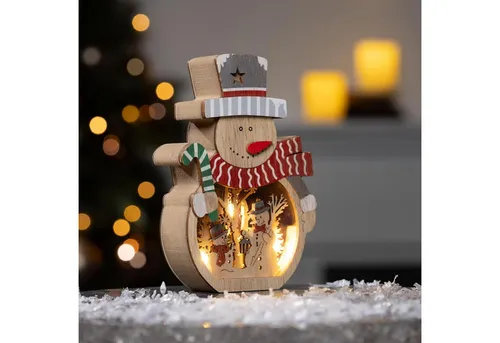 mucHome LED Holzdeko Schneemann & Weihnachtsmann mit 5 warmweiße LEDs Beleuchtung Weihnachtsdekoration Weihnachten Winter Deko Tischdeko Fenster Holz mit Beleuchtung (Schneemann)