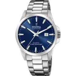 Festina Herren Uhr F20024/3 - Swiss Made - Elegante Armbanduhr aus Edelstahl mit blauem Zifferblatt und 10 bar Wasserdichtigkeit, perfekt für stilbewusste Herren.