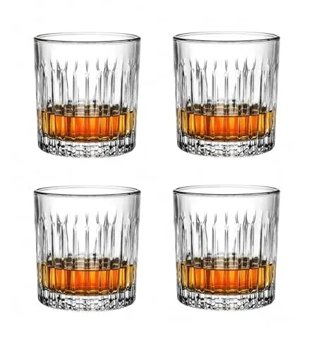 Provance Whiskyglas 2er 4er oder 6er Set, anmutige Tumbler für Whisky und Rum mit Relief, spülmaschinenfest aus Borosilikatglas (4 Stück Form 1)