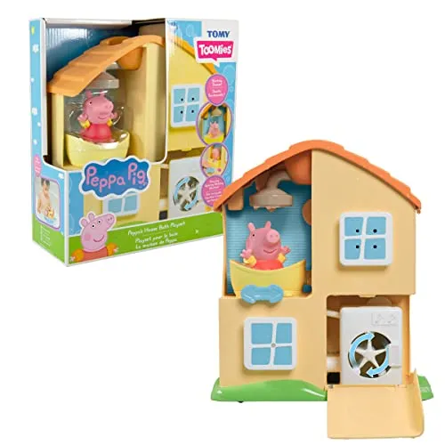 Tomy Toomies E73415 Peppa's House Badespielset - Peppa Pig Spielzeug mit Fenstersprenger und Waschmaschine, langlebig und ideal für Kinder ab 18 Monaten