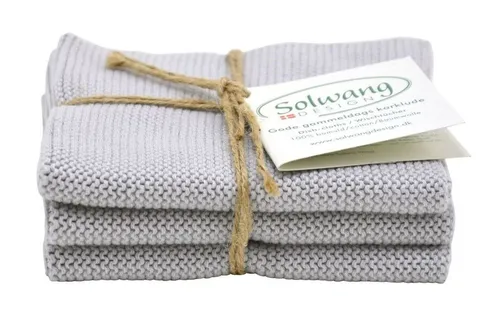Wischtuch, Spucktuch gestrickt 3er Set * hellgrau * by Solwang Design DK