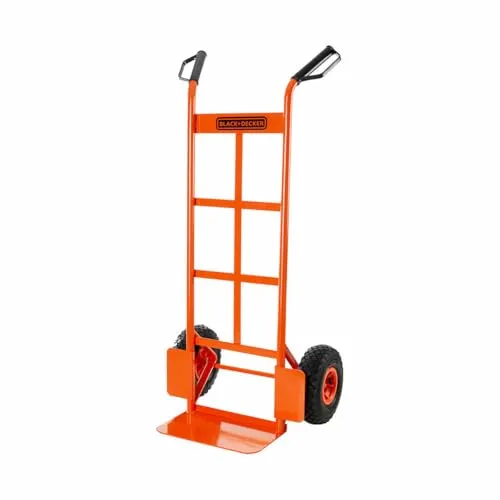 BLACK+DECKER Sackkarre BXWT-H301 mit Luftreifen - Robuste Sackkarre mit bis zu 120 kg Tragfähigkeit, ideal für den Transport schwerer Lasten. Ergonomische Griffe und große Luftreifen sorgen für einfachen Einsatz auf unebenem Gelände. Kompakt und stabil für vielseitige Anwendungen.