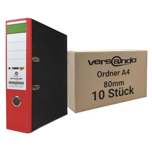 versando 10x breiter Premium Ordner DIN A4 Rücken 8cm Aktenordner Ringordner - Blauer Engel zertifiziert - rot