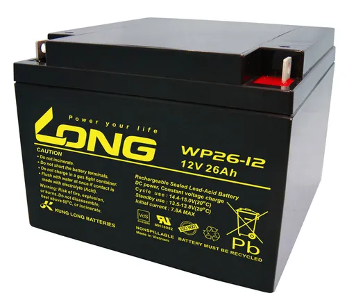 Kung Long WP26-12 Blei Akku 12 Volt 26 AH - Hochleistungs-Blei Akku mit 12 Volt und 26 AH, ideal für Energiespeicherung in Solaranlagen oder als zuverlässige Stromquelle für verschiedene Anwendungen.