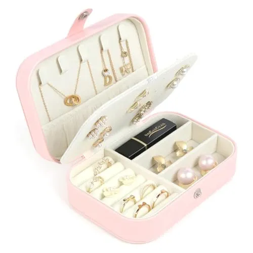 Schmuckkästchen Reise, Schmuckkasten Klein, PU-Material Schmuckaufbewahrung, Schmuckbox Damen, Reise Schmuck Etui für Ringe Ohrringe Armbänder Halsketten, Geschenkidee für Frauen, Mädchen (Rosa)