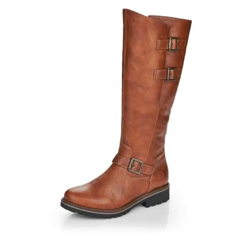 Remonte Damen R6590 Kniehohe Stiefel, Cuoio - Wanderschuhe mit robustem Lederimitat und warmem Lammfellfutter für optimalen Komfort und Rutschfestigkeit.
