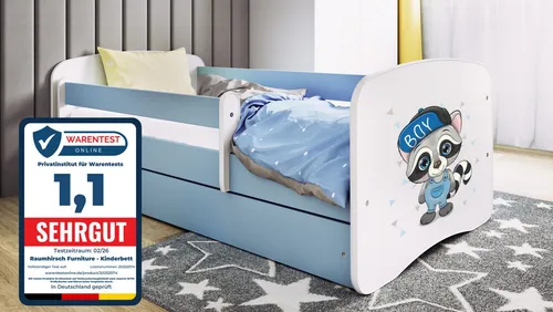 Raumhirsch Kinderbett Waschbär, Blau, 80x160 cm