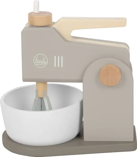 small foot Mixer Set - tasty 300248 - Küchenzubehör für Kinder, fördert kreatives Spielen und Kochen mit einem handlichen Mixer aus Holz in warmen Grautönen.
