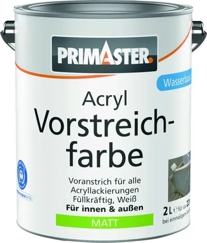 Primaster Acryl Vorstreichfarbe 2 L - Ideal für perfekte Untergründe - Vorstreichfarbe für optimale Haftung und ein gleichmäßiges Finish, ideal für Innen- und Außenanwendungen.