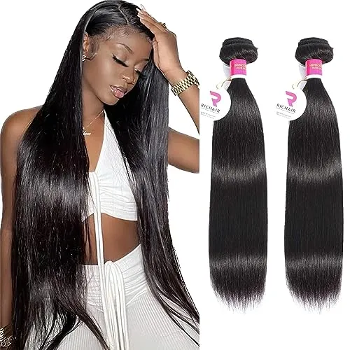 RICHAIR Straight Human Hair Bundles, 2 Bundles, 22 Inches (55.88 cm), 50g/Bundle(100g Total), Brazilian Human Hair 100% Unprocessed Virgin Hair Straight Weave Bundles Human Hair