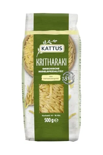 Kattus - Kritharaki Nudeln (Reisnudeln/Risoni/Orzo) | Griechische Nudelspezialität aus Hartweizengrieß | 500 g im Beutel
