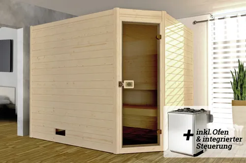 Weka Sauna VALIDA Eck 9,0 kW K Gr.4 Glastür - Entspannung für Zuhause - Sauna mit 9,0 kW Leistung und eleganter Glastür, ideal für Wellness-Oasen und entspannende Momente in Ihrem Zuhause.