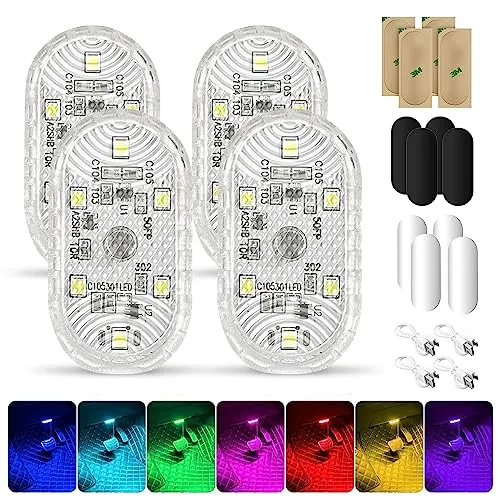 NEOVSUNY 4 Stück Auto Led Innenbeleuchtung, Magnetisch LED USB Touch Licht RGB 7 Farben Einstellbar Innenraum Ambientebeleuchtung für Auto Wiederaufladbaren Mobilen Touch Zubehör Innenraum Nachtlicht