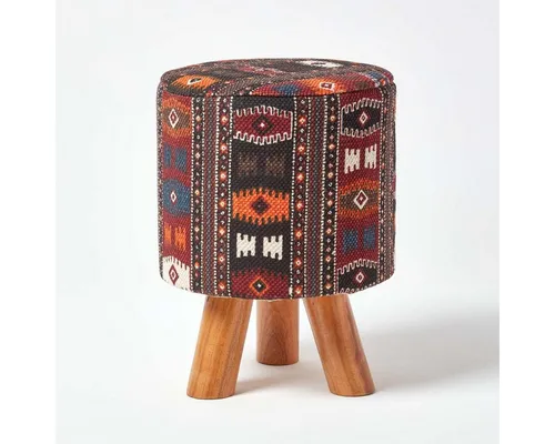 Homescapes Fußhocker Hocker Kilim-Design Holzfüße 32 Rund