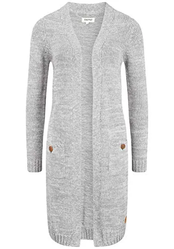 OXMO OXPhiletta Damen Grobstrick Cardigan mit Taschen - Lange Strickjacke aus 100% Baumwolle, mit aufgesetzten Taschen und gerippten Abschlüssen. Ideal für vielseitige Looks im Alltag – ein modisches Must-Have für jede Garderobe.