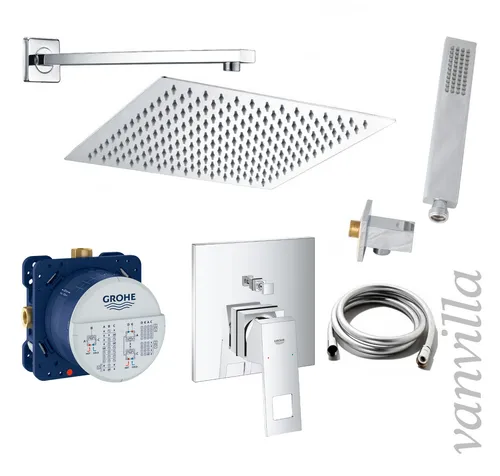 vanvilla Regendusche Duschset mit Grohe Unterputzarmatur, poliert - Duscharmaturen & Thermostate - Hochwertige Regendusche mit manuell einstellbarer Temperatur und leicht zu reinigendem, poliertem Chrom-Finish. Ideal für ein luxuriöses Duscherlebnis!