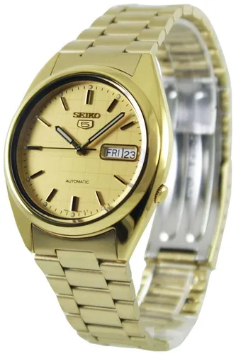 Seiko 5 Automatik Herrenuhr SNXL72K1 - Herren Armbanduhr mit elegantem goldenen Zifferblatt und robuster Edelstahlkonstruktion, bietet eine Gangreserve von 40 Stunden und ist wasserdicht bis 30m.