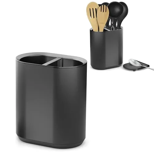 KOOK TIME Küchenutensilienhalter mit Löffelablage, Kunststoff, Schwarz Matt