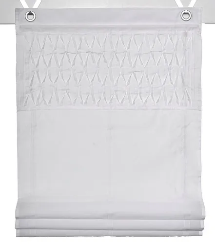 Kutti Raffrollo Ösenrollo Tuck Weiss 45 * 140 cm - Romantisches Ösenrollo im Landhausstil, halbtransparent für helles Licht und Sichtschutz. Einfach werkzeuglos montierbar, ideal für kleine Fenster und sorgt für eine einladende Atmosphäre.