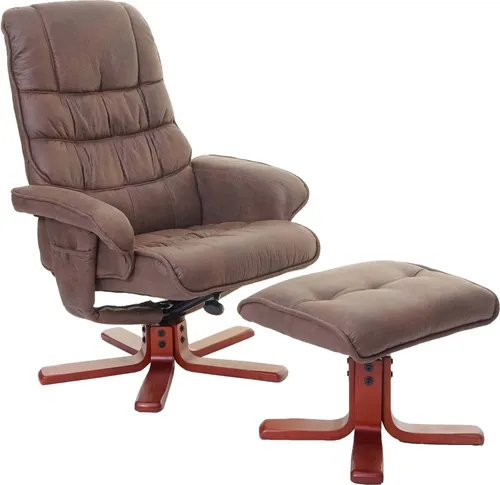 Relaxsessel MCW-E30 - Komfortabler Fernsehsessel mit Hocker - Sessel aus hochwertigem Wildlederimitat in braun, ideal für entspannte Fernsehabende. Inkl. gepolstertem Hocker für maximalen Komfort.