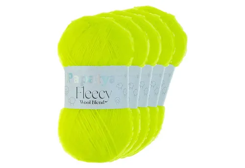 Papatya 5 x 100g Papatya Fleecy Kuschelgarn Wolle Häkelgarn Strickgarn Häkelwolle, 300 m (5-St), neongelb