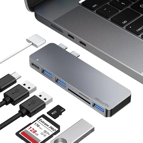 iMounts Macbook Air/Pro USB-C Hub mit HDMI, USB3.0, SD und Laden - Space Gray - Perfekt für Macbook Benutzer - Space Gray