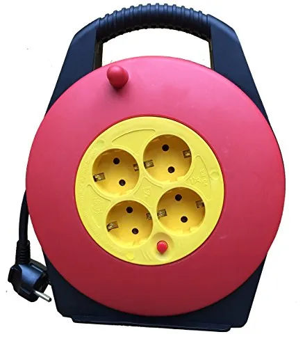 Verlängerungskabel mit Kabeltrommel Kabelaufroller, 3 x 1,5 mm, 4 Steckdosen, 10 m, Schwarz