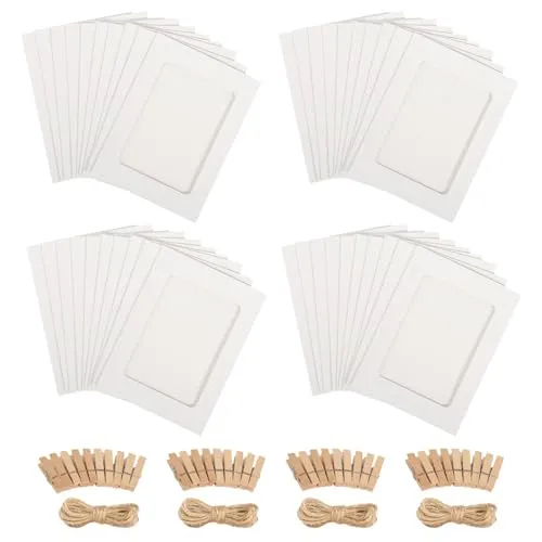 Produktbild DELAESI Fotogirlande 40 Stück Foto Girlande Papier Bilderrahmen 10x15 Weiß Fotorahmen mit 40 Stück Holzklammern 4 Hanfseil 6 Zoll Fotos Aufhängen für Geburtstag Hochzeit Party Wand DIY Dekoration