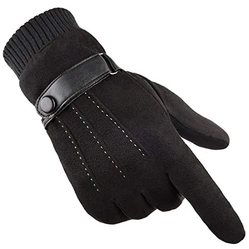 Global Park Herren Winter Handschuhe Wildleder Dick Warm Vlies Winddicht Kälteschutz Sanft Thermal Fäustlinge Anti-Rutsch Touchscreen für Outdoor Camping Fahren Gehen Wande (schwarz)