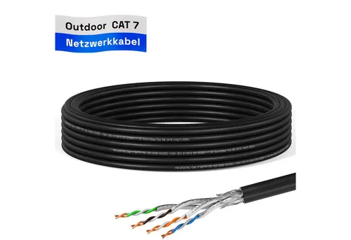 HB-DIGITAL Kabel CAT 7 Outdoor AWG23 Netzwerkkabel, Netzwerkstecker, (1000 cm), Premium Qualität mit Ø 7,2mm Außendurchmesser