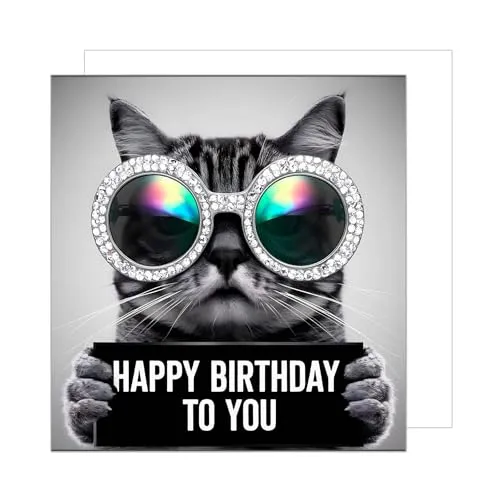 Edition Seidel Premium quadratische Geburtstagskarte mit Umschlag. Glückwunschkarte Happy Birthday Billet Tier Karte für Frau Mann coole Katze Sonnenbrille lustig Humor (GQ298 SW024)